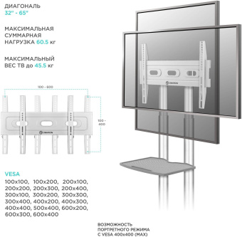 Подставка для телевизора Onkron TS1351 черный 32"-65" макс.50кг напольный мобильный от магазина РЭССИ