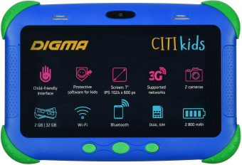 Планшет Digma CITI Kids MT8321 (1.3) 4C RAM2Gb ROM32Gb 7" IPS 1024x600 3G Android 9.0 синий 2Mpix 0.3Mpix BT WiFi Touch microSDHC 64Gb minUSB 2800mAh от магазина РЭССИ