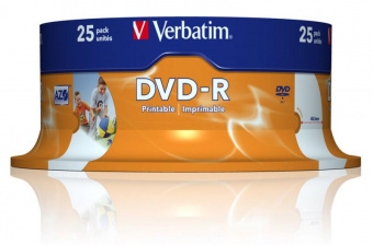 Диск DVD-R Verbatim 4.7Gb 16x Cake Box (25шт) Printable (43538) от магазина РЭССИ