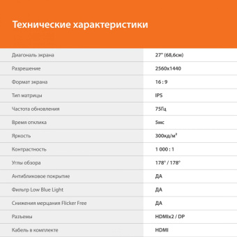 Монитор SunWind 27" SM-27QI201 черный IPS LED 5ms 16:9 HDMI M/M матовая 300cd 178гр/178гр 2560x1440 75Hz G-Sync DP 2K 4.3кг от магазина РЭССИ