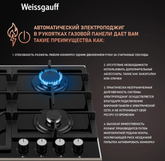 Газовая варочная поверхность Weissgauff HGG 645 BGXBV черный от магазина РЭССИ