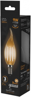 Лампа светодиодная Gauss Filament 9Вт цок.:E14 свеча на ветру 220B 2700K св.свеч.бел.теп. CF35 (упак.:1шт) (104801109) от магазина РЭССИ