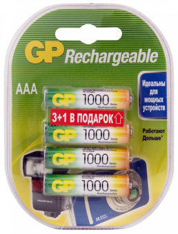 Аккумулятор GP 100AAAHC3/1 AAA NiMH 1000mAh (4шт) блистер от магазина РЭССИ