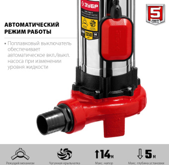 Насос фекальный Зубр НПФ-1350-Р 1350Вт 19800л/час от магазина РЭССИ