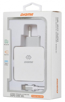 Сетевое зар./устр. Digma DGPD-45W-WG 45W 3A+2.4A (PD) USB-C/USB-A универсальное белый от магазина РЭССИ