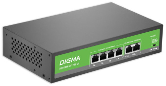 Коммутатор Digma DSP204F-2F-T80 DSP204F-2F-T80 V1 (L2) 6x100Мбит/с 4PoE 4PoE+ 80W неуправляемый от магазина РЭССИ