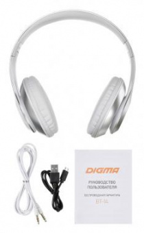 Гарнитура накладные Digma BT-14 сереб.мат. беспроводные bluetooth оголовье (BT-14S) от магазина РЭССИ