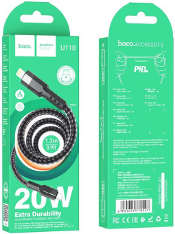 Кабель Hoco U110 iP PD USB Type-C-Lightning (m) 1.2м черный коробка от магазина РЭССИ