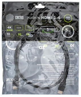 Кабель аудио-видео Cactus CS-HDMI.1.4-1 HDMI (m)/HDMI (m) 1м. Позолоченные контакты черный от магазина РЭССИ