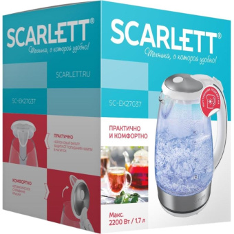 Чайник электрический Scarlett SC-EK27G37 1.7л. 2200Вт белый корпус: стекло/пластик от магазина РЭССИ