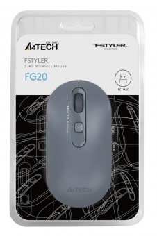 Мышь A4Tech Fstyler FG20 пепельный/синий оптическая (2000dpi) беспроводная USB для ноутбука (4but) от магазина РЭССИ