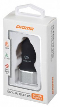Автомобильное зар./устр. Digma DGCC-2U-QC3.0-BS 30W 3A+2.4A (QC) 2xUSB универсальное черный от магазина РЭССИ