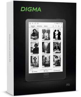 Электронная книга Digma A6 6" E-Ink Carta 758x1024 1.8Ghz 3072/32Gb/SD/microSDHC/подсветка дисплея темно-серый от магазина РЭССИ