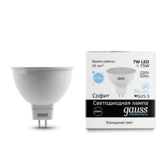 Лампа светодиодная Gauss Elementary MR16 7Вт цок.:GU5.3 спот 220B 6500K св.свеч.бел.хол. MR16 (упак.:10шт) (13537) от магазина РЭССИ