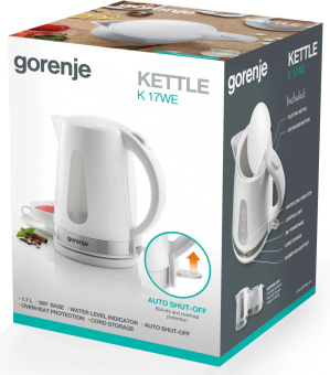 Чайник электрический Gorenje K17WE 1.7л. 2200Вт белый/серебристый (корпус: пластик) от магазина РЭССИ