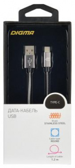 Кабель Digma TYPE-C-1.2M-BRAIDED-G USB (m)-USB Type-C (m) 1.2м черный от магазина РЭССИ