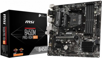 Материнская плата MSI B450M PRO-VDH MAX Soc-AM4 AMD B450 4xDDR4 mATX AC`97 8ch(7.1) GbLAN RAID+VGA+DVI+HDMI от магазина РЭССИ