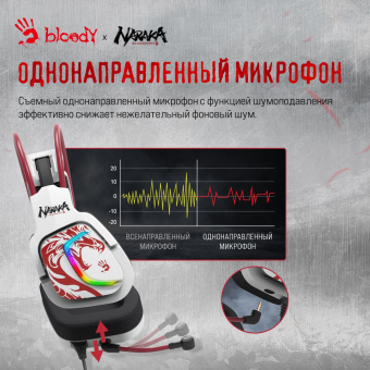 Наушники с микрофоном A4Tech Bloody G575 Naraka белый/красный 2м мониторные USB оголовье (G575 NARAKA) от магазина РЭССИ