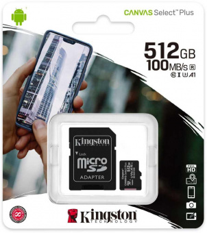 Флеш карта microSDXC 512Gb Kingston SDCS2/512GB Canvas Select Plus + adapter от магазина РЭССИ
