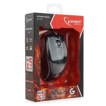 Мышь игровая Gembird MG-500 USB черный 5 кнопок+колесо-кнопка 1600 DPI подсветка 3 цвета кабель 14 м от магазина РЭССИ