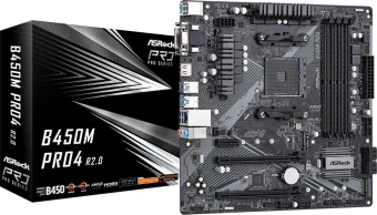 Материнская плата Asrock B450M PRO4 R2.0 Soc-AM4 AMD B450 4xDDR4 mATX AC`97 8ch(7.1) GbLAN RAID+VGA+DVI+HDMI от магазина РЭССИ