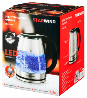 Чайник электрический Starwind SKG2050 1.8л. 1800Вт черный/серебристый (корпус: стекло) от магазина РЭССИ