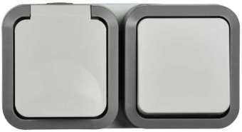 TORS Блок розетка + выключатель горизонтальный 16А IP55 TS242 серо-белый от магазина РЭССИ