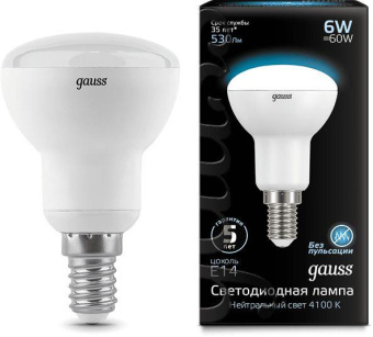 Лампа светодиодная Gauss R50 6Вт цок.:E14 рефлектор 220B 4100K св.свеч.бел.ней. (упак.:10шт) (106001206) от магазина РЭССИ