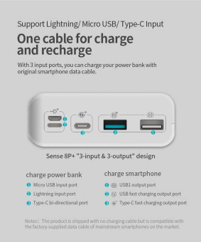Мобильный аккумулятор Romoss Sense 8P+ 30000mAh QC 3A белый от магазина РЭССИ