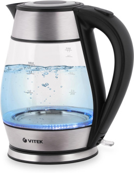 Чайник электрический Vitek VT-7037 1.8л. 2200Вт прозрачный/черный корпус: стекло/металл/пластик от магазина РЭССИ