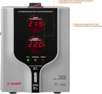 Стабилизатор напряжения Зубр АС 2000 2кВА однофазный серый (59375-2) от магазина РЭССИ