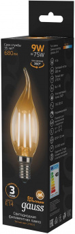 Лампа светодиодная Gauss Filament 9Вт цок.:E14 свеча на ветру 220B 2700K св.свеч.бел.теп. CF35 (упак.:1шт) (104801109) от магазина РЭССИ