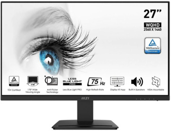 Монитор MSI 27" Pro MP273QV черный VA LED 4ms 16:9 HDMI M/M матовая 250cd 178гр/178гр 2560x1440 75Hz DP SPDIF 2K 3.95кг от магазина РЭССИ
