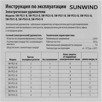 Сетевой удлинитель SunWind SW-PE35-B 5м (3 розетки) черный (коробка) от магазина РЭССИ