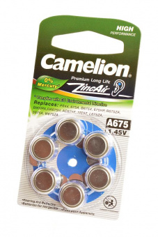 Элемент питания Camelion Zinc-Air A675-BP6(0% Hg) BL6 от магазина РЭССИ