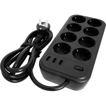 Сетевой фильтр Powercom SP-08 USB03AB 3м (8 розеток) черный (коробка) от магазина РЭССИ