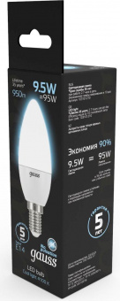 Лампа светодиодная Gauss 9.5Вт цок.:E14 свеча 220B 4100K св.свеч.бел.ней. 35-C (упак.:1шт) (103101210) от магазина РЭССИ