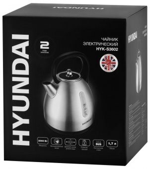 Чайник электрический Hyundai HYK-S3602 1.7л. 2000Вт серебристый/черный (корпус: нержавеющая сталь) от магазина РЭССИ