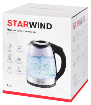 Чайник электрический Starwind SKG2082 1.7л. 1700Вт черный корпус: стекло от магазина РЭССИ
