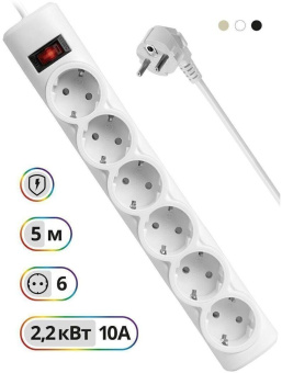 Сетевой фильтр Defender DFS 155 5м (6 розеток) белый (коробка) от магазина РЭССИ