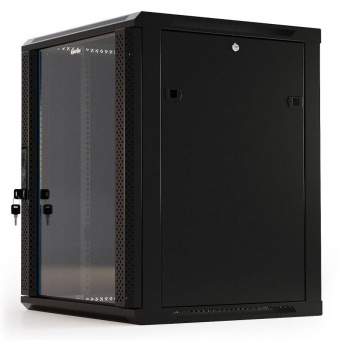Шкаф коммутационный Hyperline (TWB-1566-GP-RAL9004) настенный 15U 600x600мм пер.дв.стекл 2 бок.пан. 60кг черный IP20 сталь от магазина РЭССИ