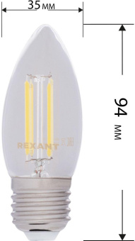 Лампа филам. Rexant 9.5Вт цок.:E27 свеча 220B 2400K св.свеч.бел.нейт. CN (упак.:10шт) (604-100) от магазина РЭССИ