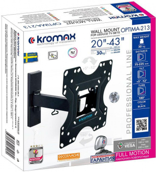 Кронштейн для телевизора Kromax OPTIMA-213 черный 20"-43" макс.30кг настенный поворот и наклон от магазина РЭССИ