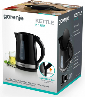 Чайник электрический Gorenje K17BK 1.7л. 2200Вт черный/серебристый (корпус: пластик) от магазина РЭССИ