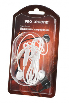 Наушники Pro Legend Sound PL5023 с микрофоном, белые затычки, 18-20kHz, 116#3dB, 32Ом, шнур 1.2м BL1 от магазина РЭССИ