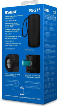 Колонка порт. Sven АС PS-215 черный 12W 2.0 BT/3.5Jack/USB-C 2400mAh (SV-021535) от магазина РЭССИ