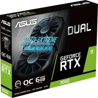 Видеокарта Asus PCI-E 4.0 DUAL-RTX3050-O6G NVIDIA GeForce RTX 3050 6Gb 96bit GDDR6 1507/14000 DVIx1 HDMIx1 DPx3 HDCP Ret от магазина РЭССИ