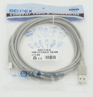Кабель USB A(m) USB B(m) 3м серый от магазина РЭССИ