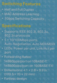 Коммутатор TP-Link TL-SF1005D 5x100Mb неуправляемый от магазина РЭССИ