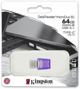 Флеш Диск Kingston 64Gb DataTraveler microDuo 3C DTDUO3CG3/64GB USB3.0 фиолетовый от магазина РЭССИ